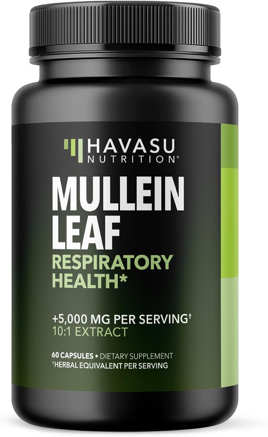 Mullein Leaf Capsules for Respiratory Health - 5000mg Extract 10:1 for Lung Support and Immune Function - 60 Count