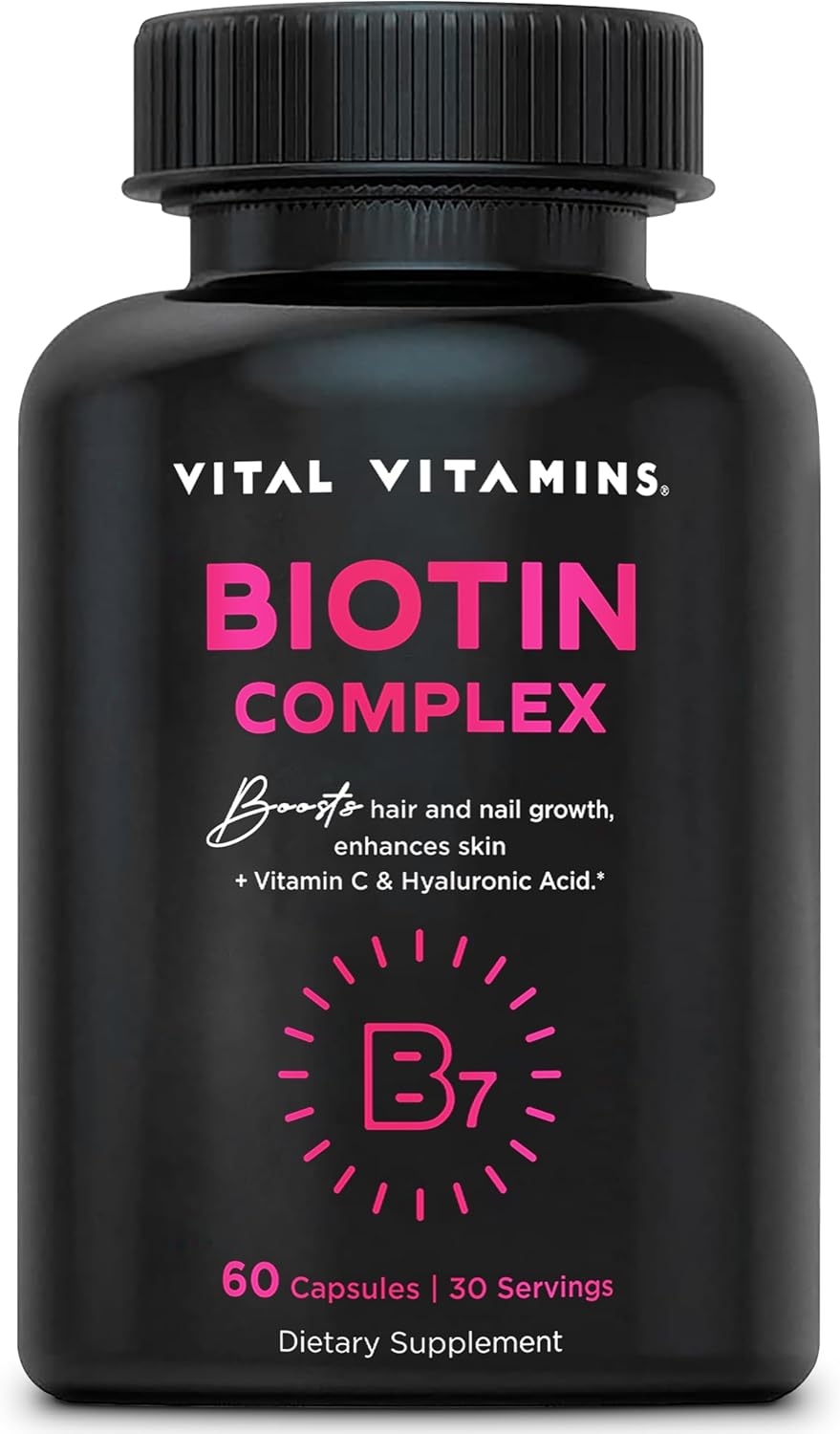 Vital Vitamins Biotin Complex Pills - with Hyaluronic Acid, MSM, Collagen, & Vitamin C - 60 Capsules
