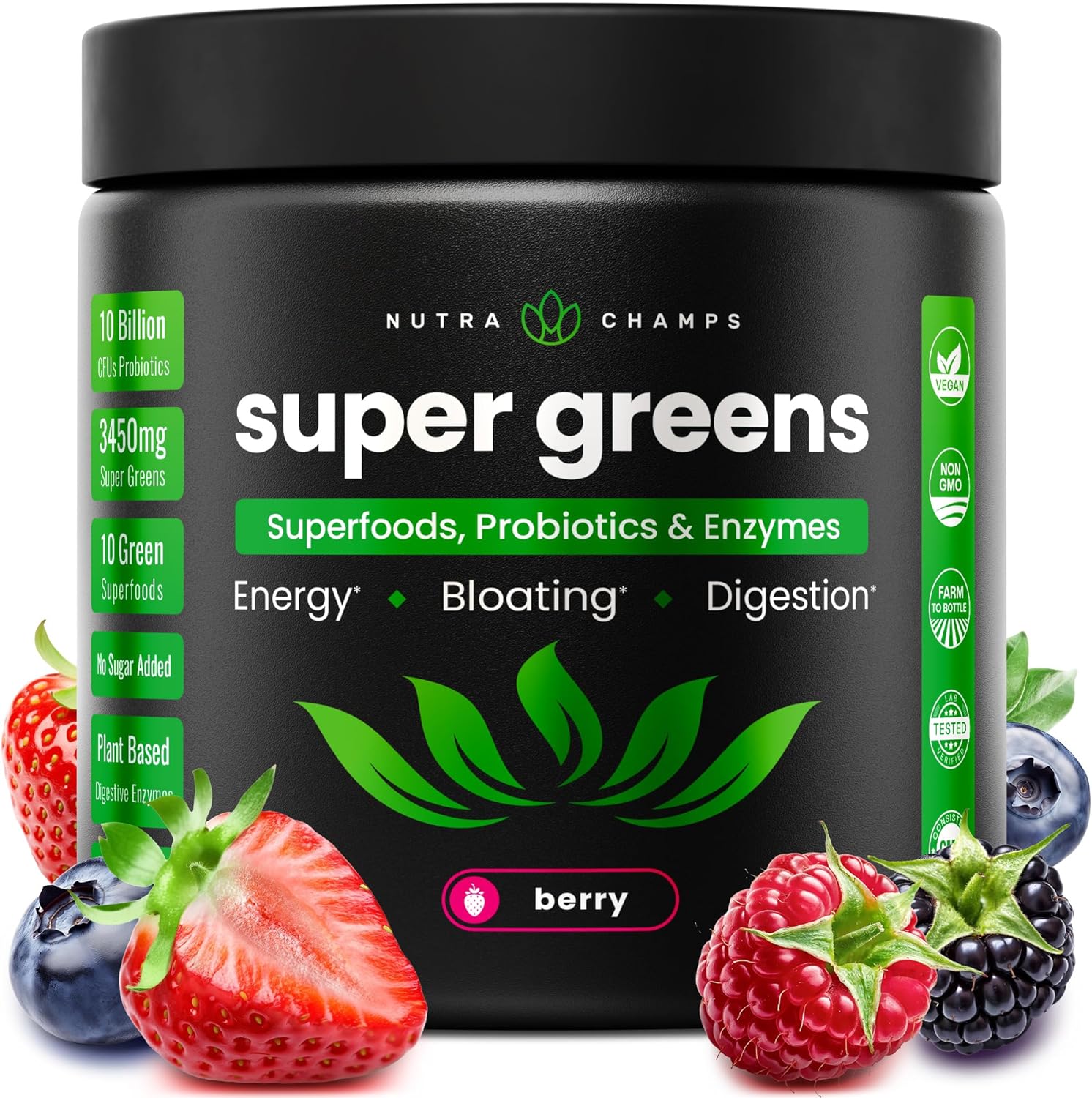 Super Greens Powder, 40+ Organic Superfoods, Probiotics & Enzymes