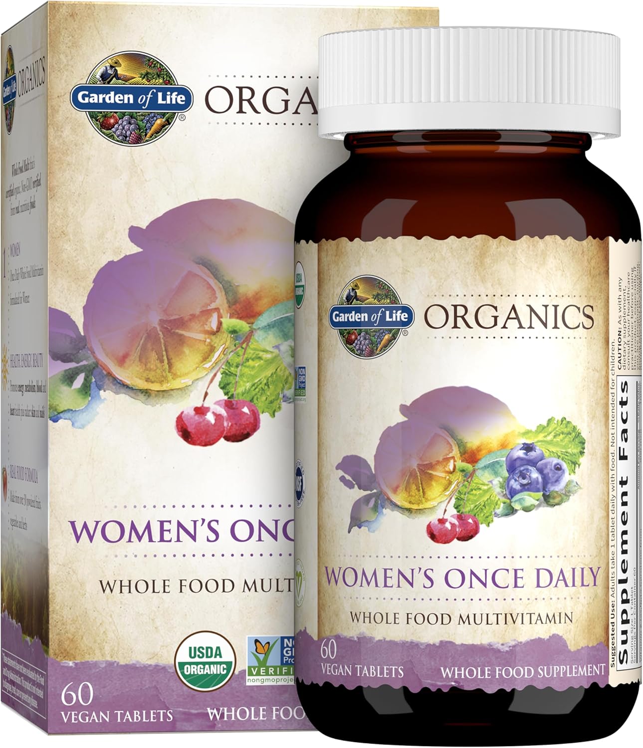 Garden of Life Organics Multivitamin for Women - Women's Once Daily Multi - Whole Food Multi with Iron, Biotin, 60 Tablets