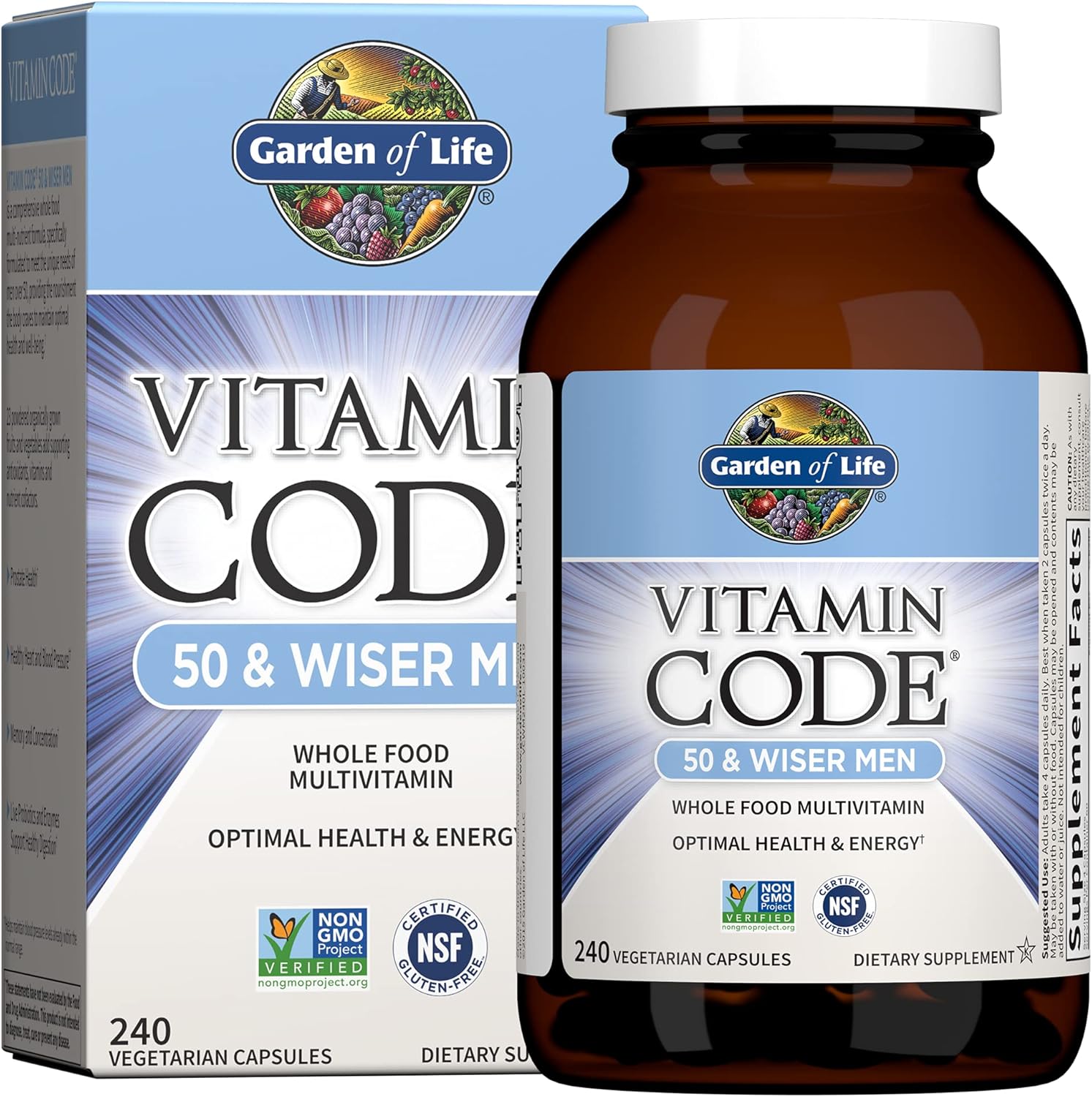 Garden of Life Multivitamin for Men - Vitamin Code 50 & Wiser Men's Raw Whole Food Vitamin Supplement with Probiotics, Vegetarian, 240 Capsules
