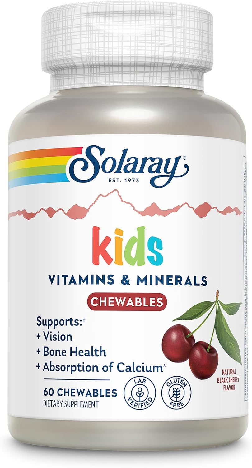SOLARAY Childrens Vitamins & Minerals Complete Multivitamin for Kids Great Black (60 Chews, 30 Serv)