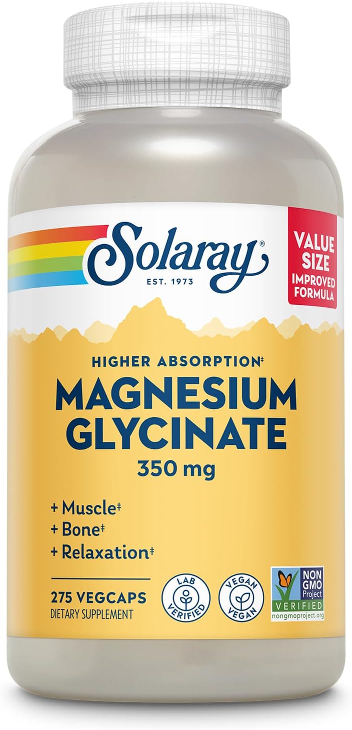 SOLARAY Magnesium Glycinate Capsules, Chelated Magnesium Bisglycinate 68 Servings, 275 VegCaps
