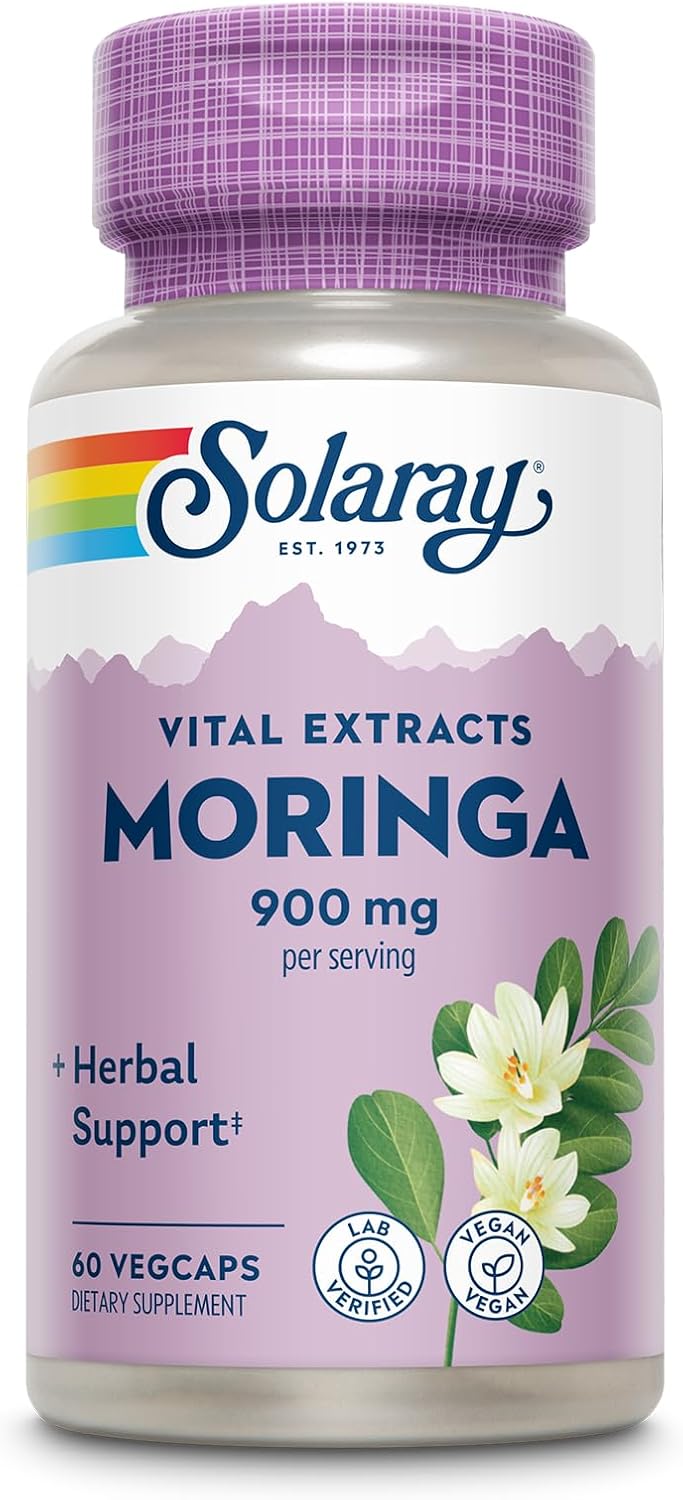 SOLARAY Moringa Capsules 900 mg - Moringa Supplement with 135 mg Saponins 30 Serv, 60 VegCaps