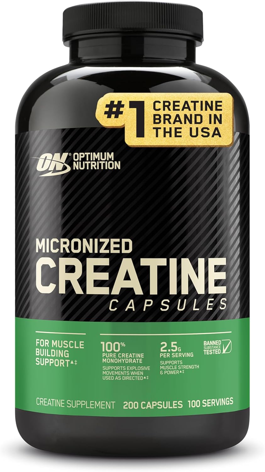 Optimum Nutrition Micronized Creatine Monohydrate Capsules, Keto Friendly, 2500mg, 200 Capsules