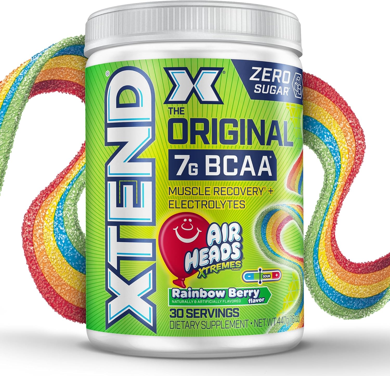 Xtend Original BCAA Powder Airheads Rainbow Berry Flavor, 7g BCAA and 2.5g L-Glutamine,30 Servings
