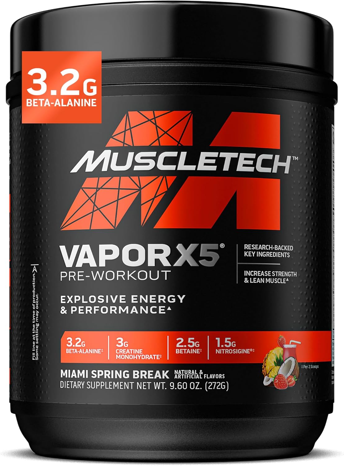MuscleTech Pre-Workout Powder, Vapor X5-Miami Spring Break, 272g (30 Servings)