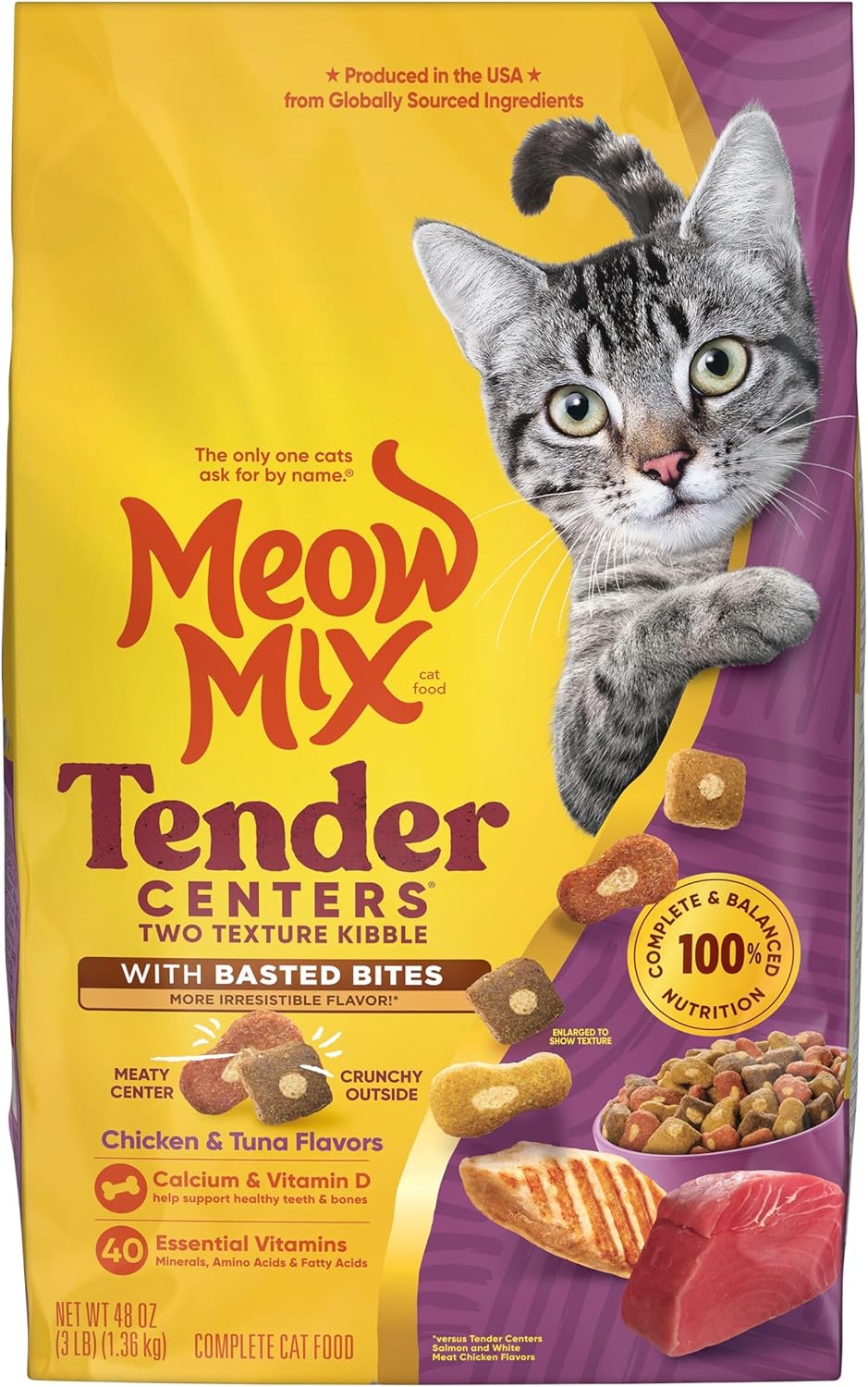 Meow Mix Tender Centers Basted Bites Chicken and Tuna Flavor, 3 Pound, Crunchy Outside Meaty Inside