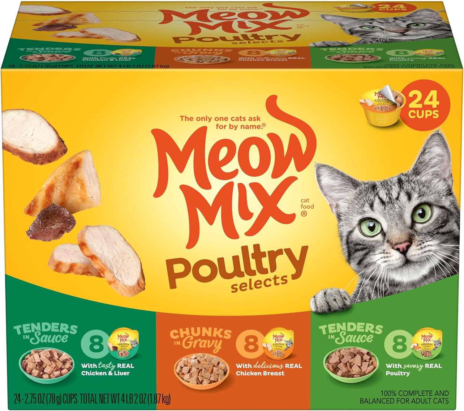 Meow Mix Poultry Selections Wet Cat Food, Variety Pack, 2.75 Ounce Cup (Pack of 24)