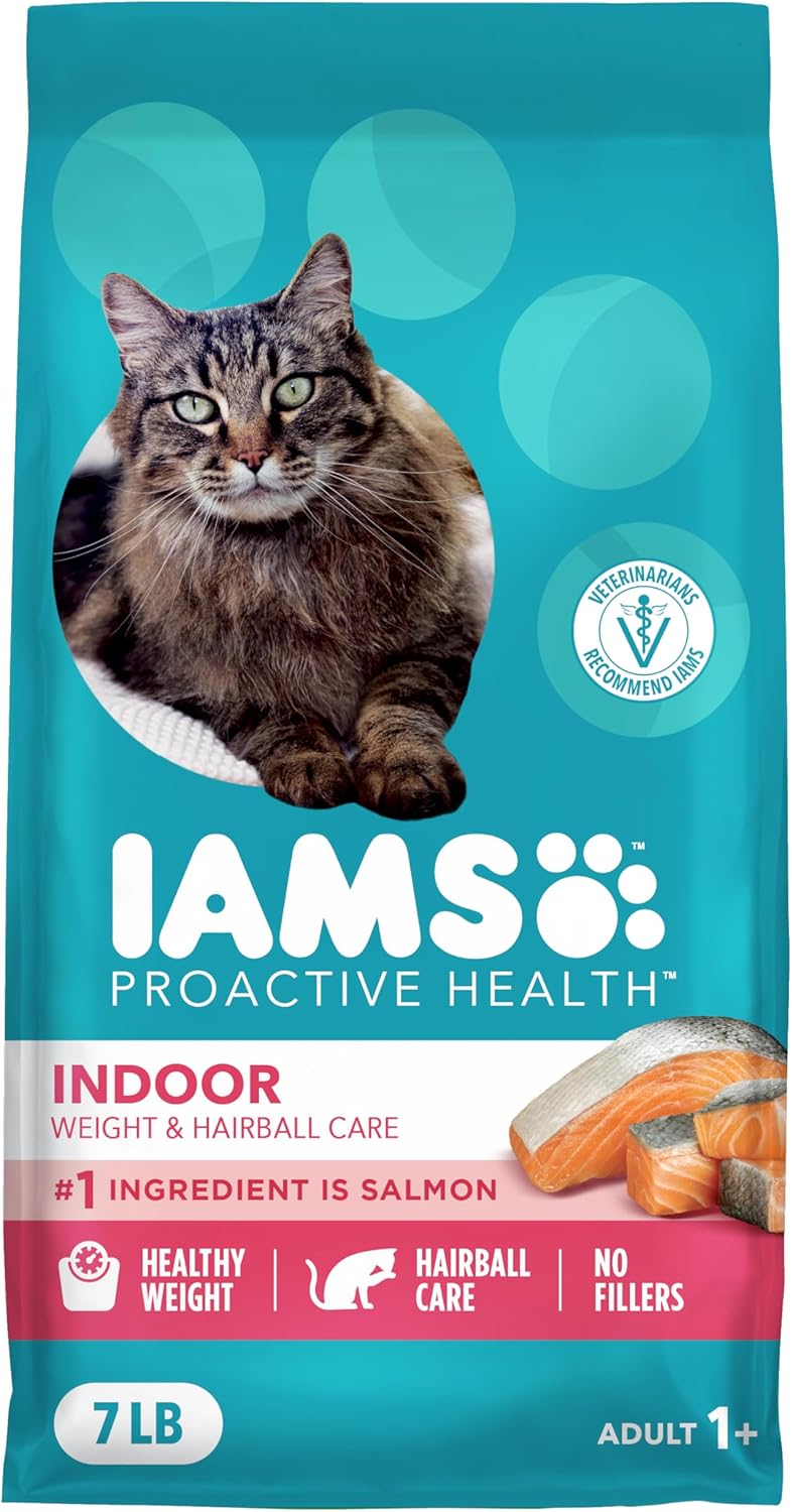 IAMS Proactive Health Indoor Weight Control & Hairball Care Adult Dry Cat Food, Salmon Recipe, 7 lb. Bag