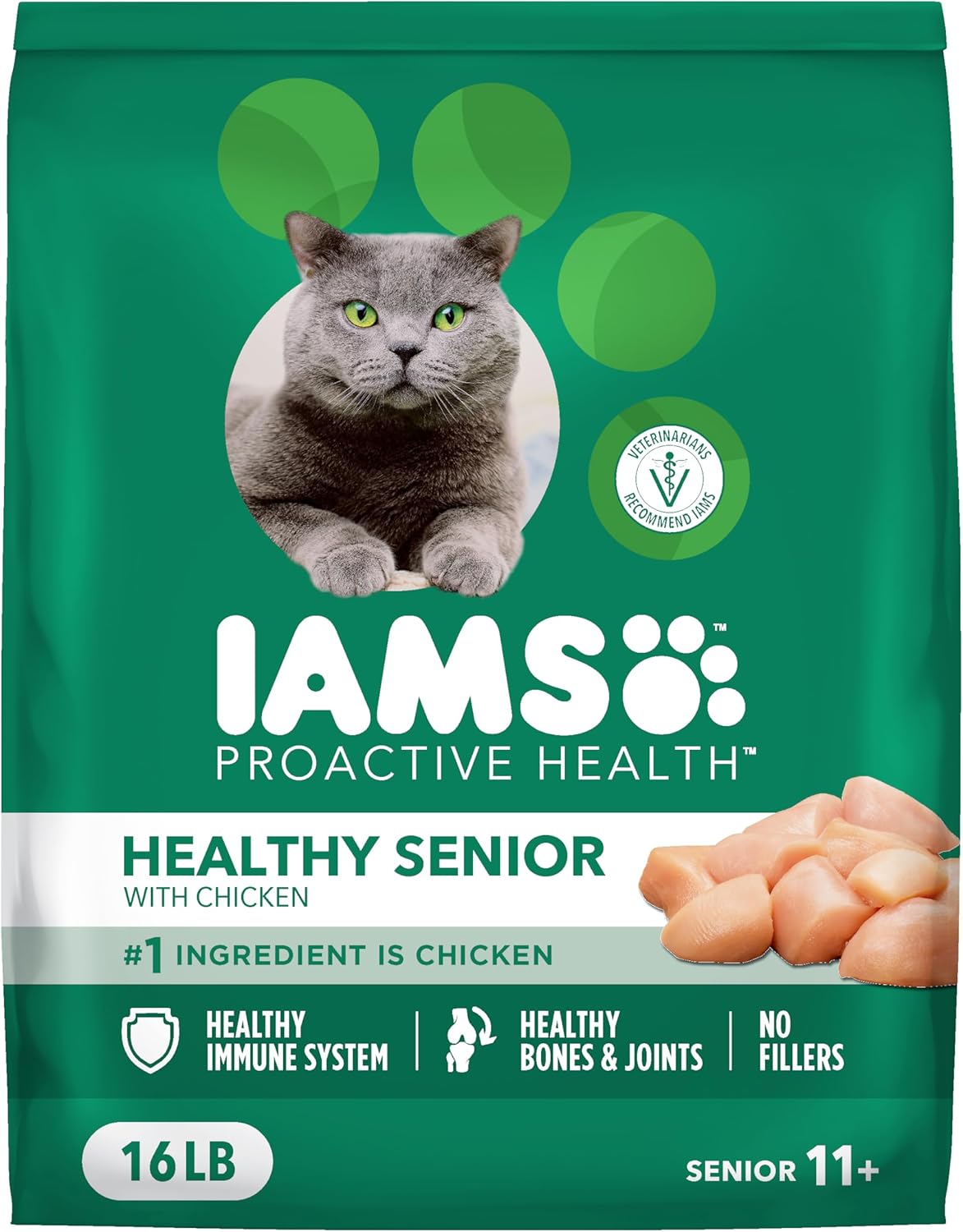 IAMS Proactive Health Healthy Senior Dry Cat Food with Chicken, 16 lb. Bag