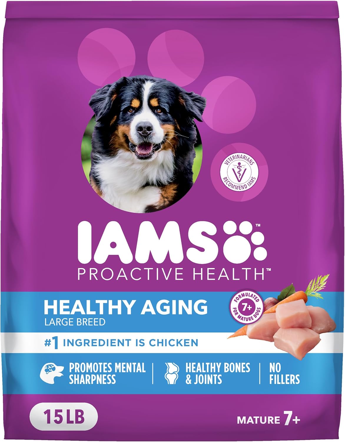 IAMS Proactive Health Healthy Aging Large Breed Dog Food for Mature and Senior Dogs with Real Chicken, 15 lb. Bag