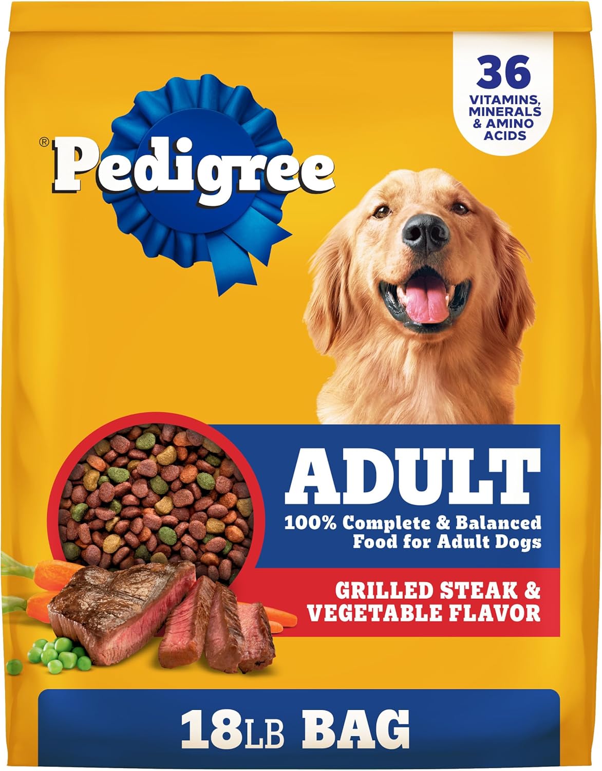 Pedigree Complete Nutrition Adult Dry Dog Food Steak & Vegetable Flavors, 18 lb. Bag