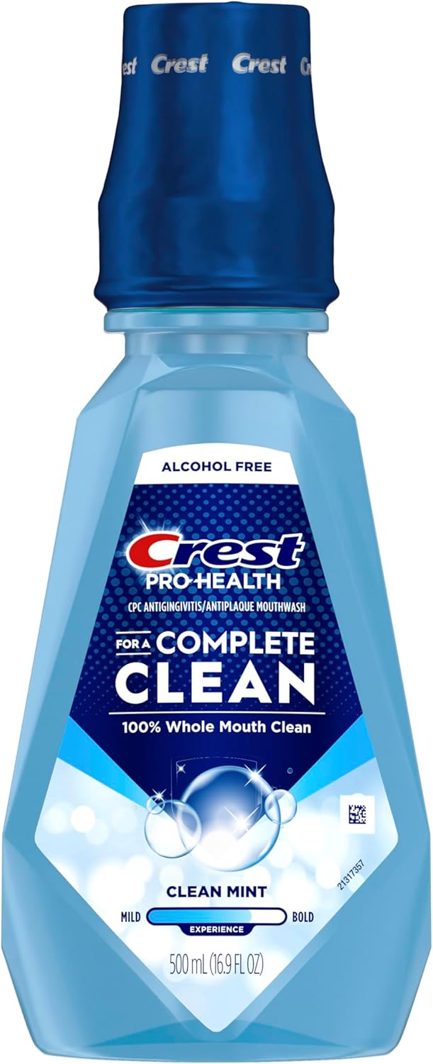 Crest Pro-Health Clean Mint Mouthwash, CPC Antigingivitis/Antiplaque Mouthwash, 500 mL (16.9 Fl Oz ), Pack of 4, Crest Mouthwash, Gingivitis Treatment