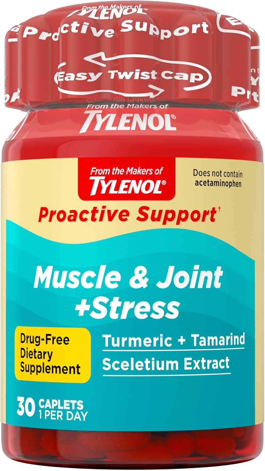 Tylenol Proactive Support* Muscle & Joint Supplements + Stress, Drug Free, 30 ct