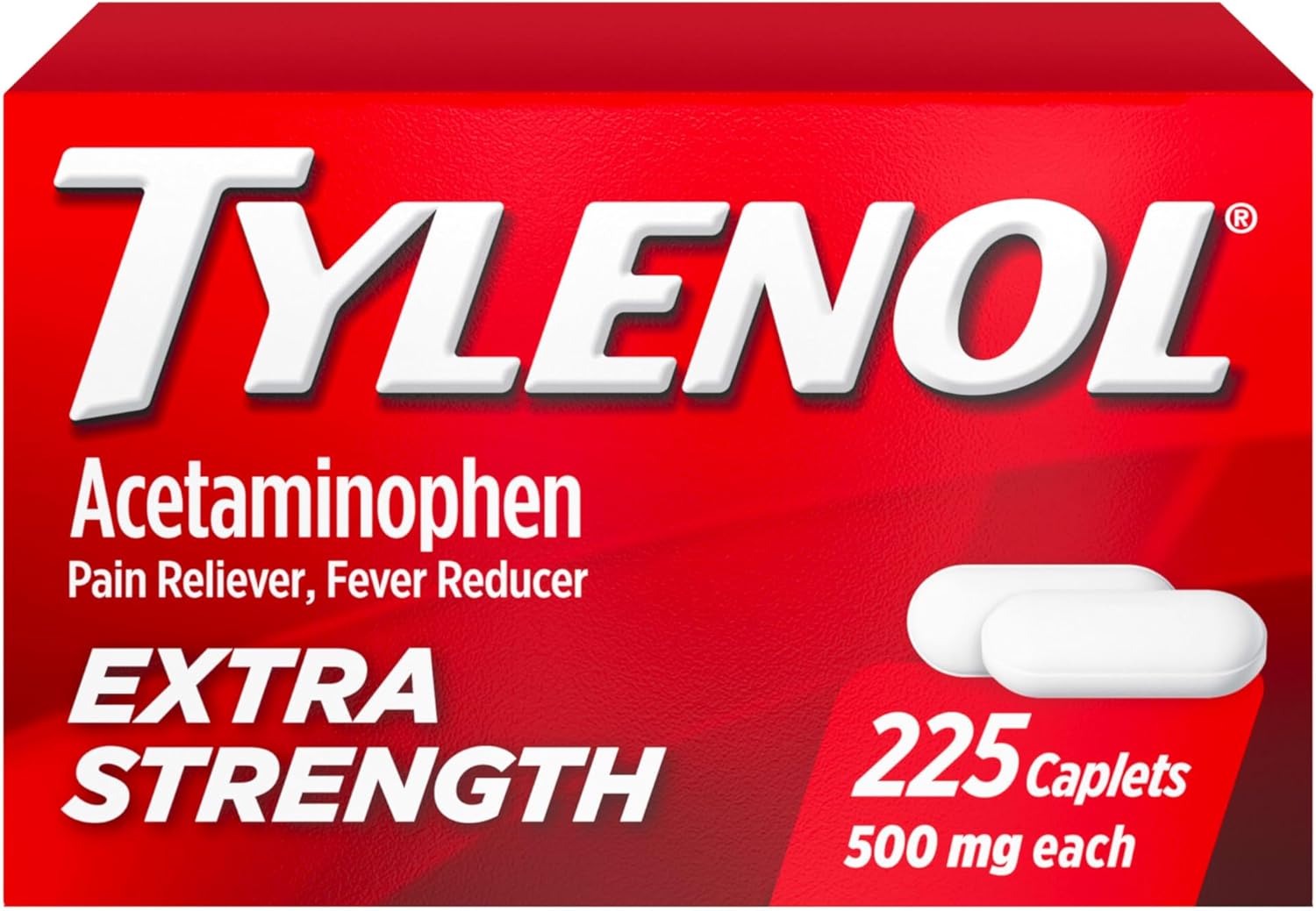 Tylenol Extra Strength Acetaminophen 500 mg Caplets, Fast, Strong Pain Relief, Fever Reducer, Pills for Headache, 225 Count