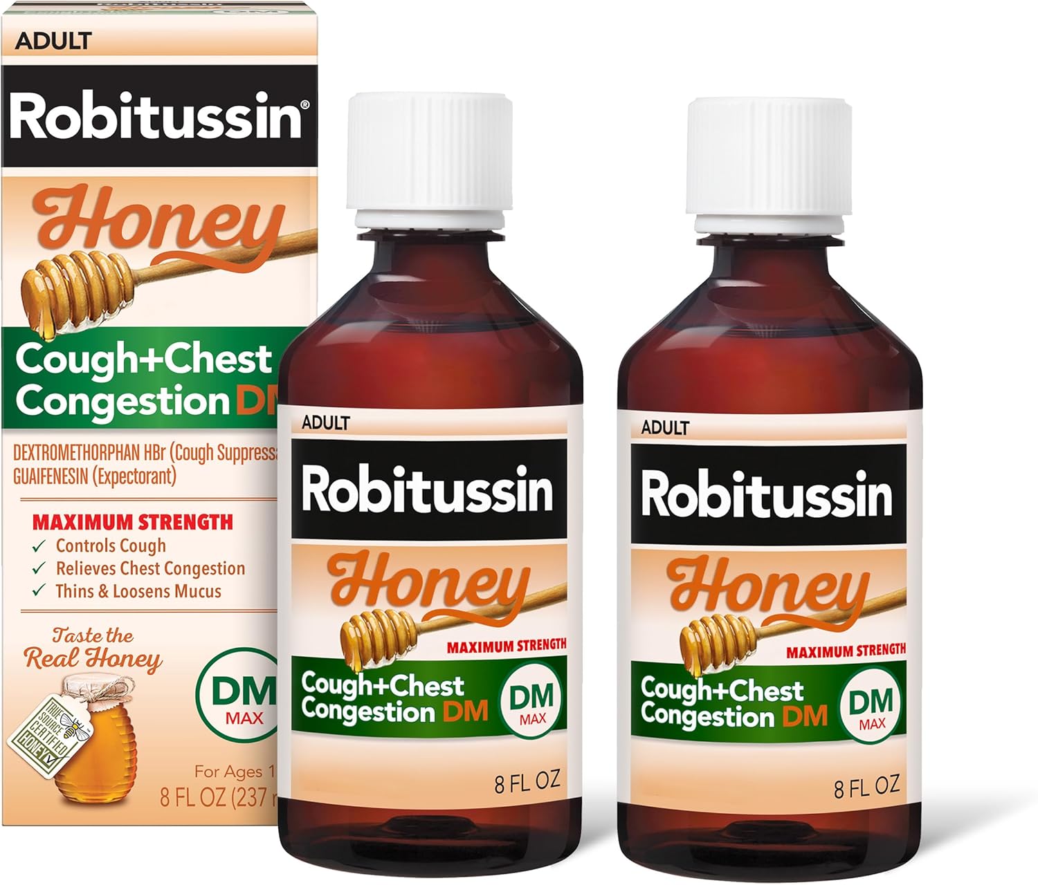 Robitussin Maximum Strength Honey Cough Plus Chest Congestion DM - 8 Fl Oz x 2