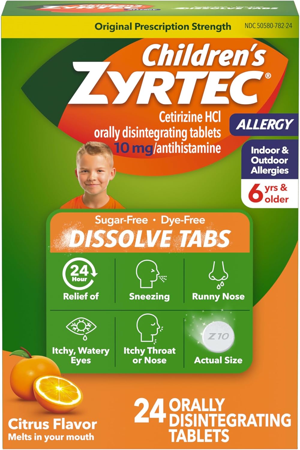 Zyrtec Children's 24 Hour Dissolving Allergy Relief Tablets with 10 mg Cetirizine Hydrochloride Antihistamine, 24 ct
