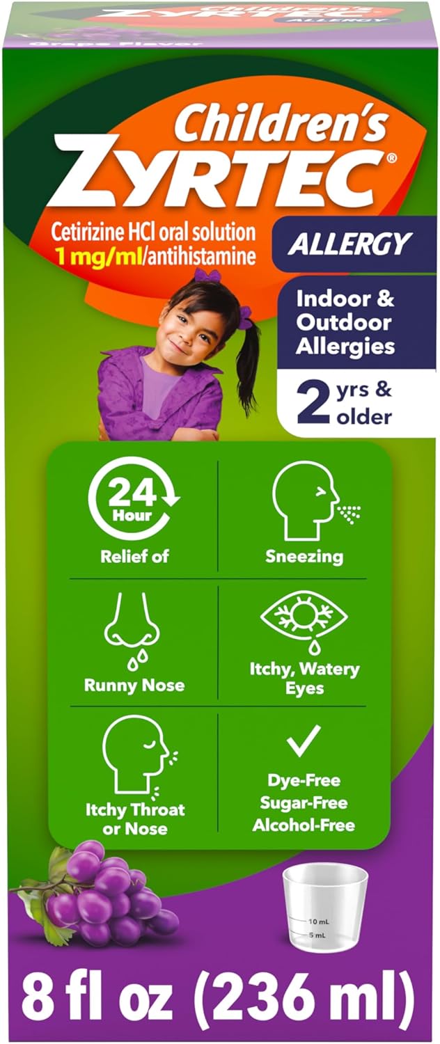 Zyrtec Children’s 24-Hour Allergy Relief Syrup, 5 mg Cetirizine Hydrochloride Antihistamine, 8 fl oz