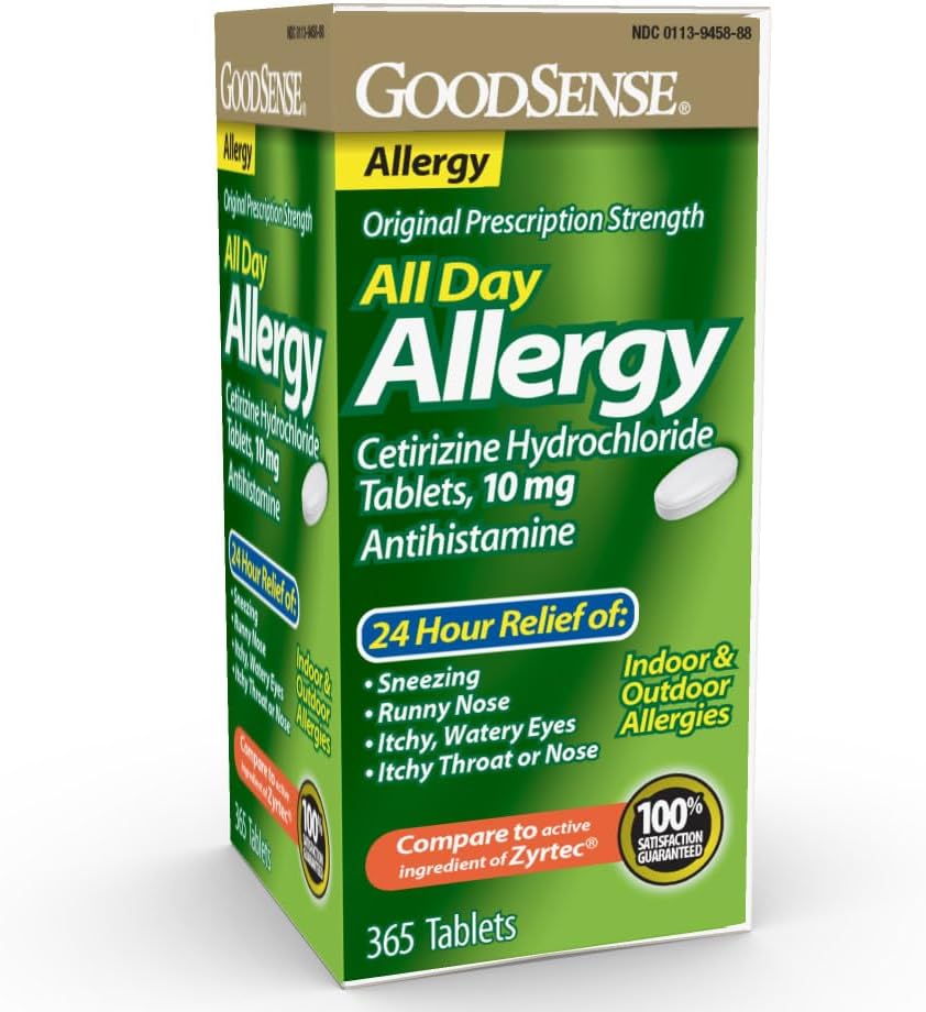 GoodSense 24 Hour Allergy Relief, Cetirizine Hydrochloride Tablets, 10 mg, Antihistamine