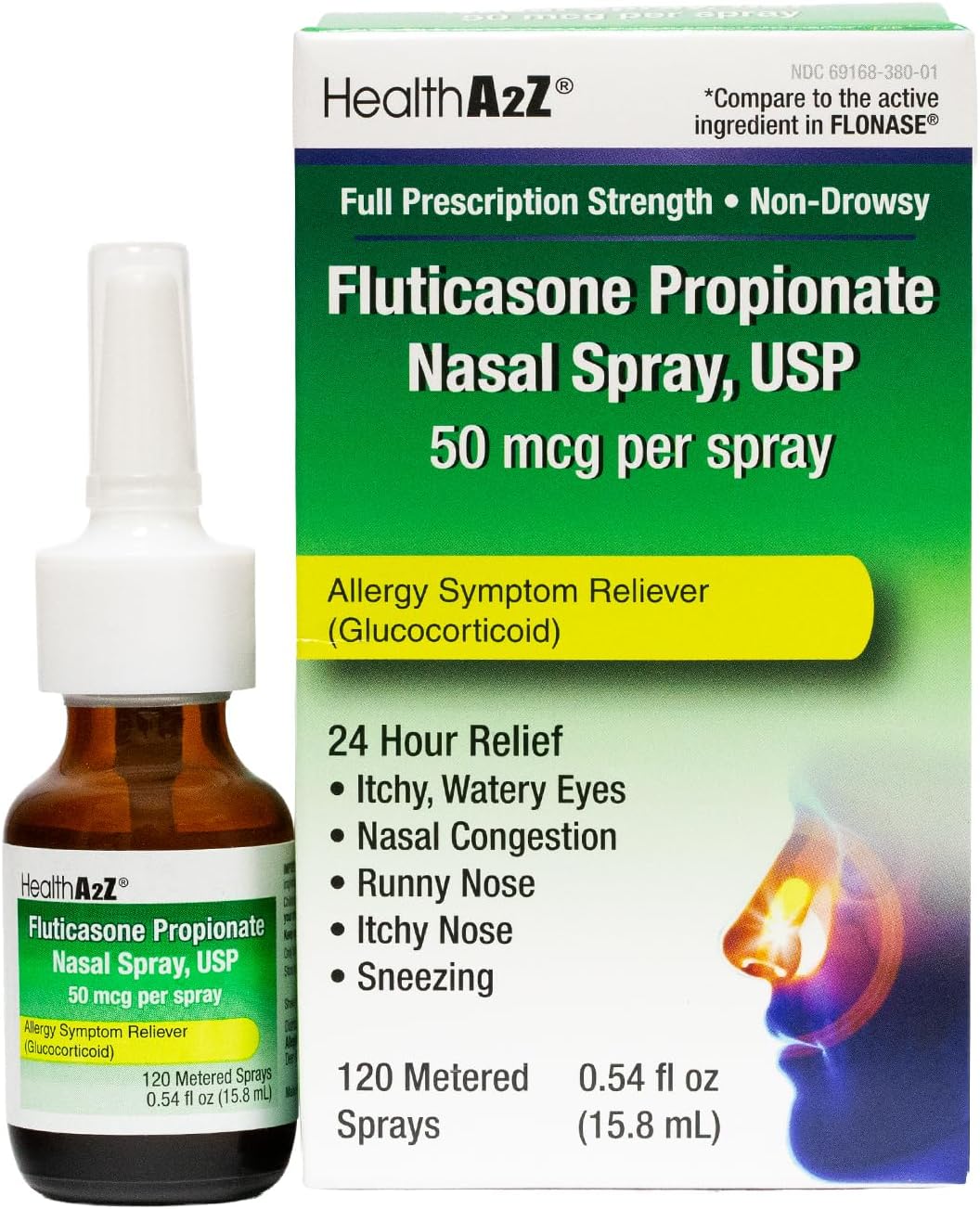 HealthA2Z Fluticasone Propionate Nasal Sprays, 24 Hour Allergy Relief,120 Sprays, 0.54 fl oz