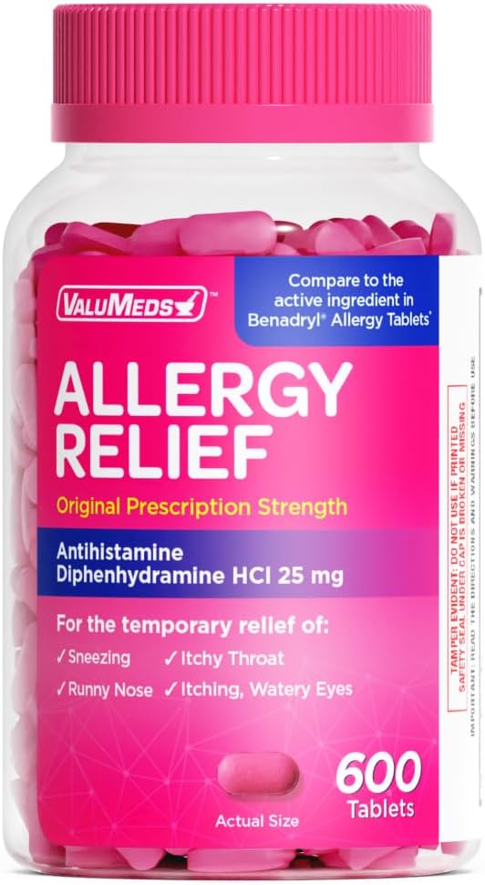 ValuMeds Allergy Medicine Antihistamine, Diphenhydramine HCl 25 mg (25 mg, 600)