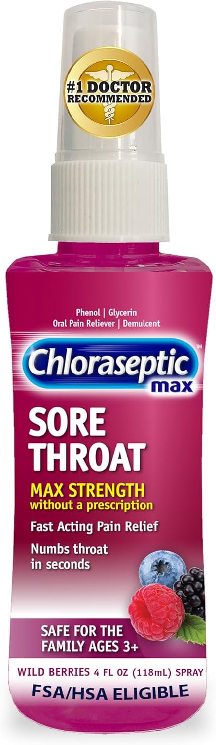 Chloraseptic Sugar-Free Sore Throat Relief Spray, Wild Berry, Spray Soothes Throat Pain in Seconds, 4 Fl Oz