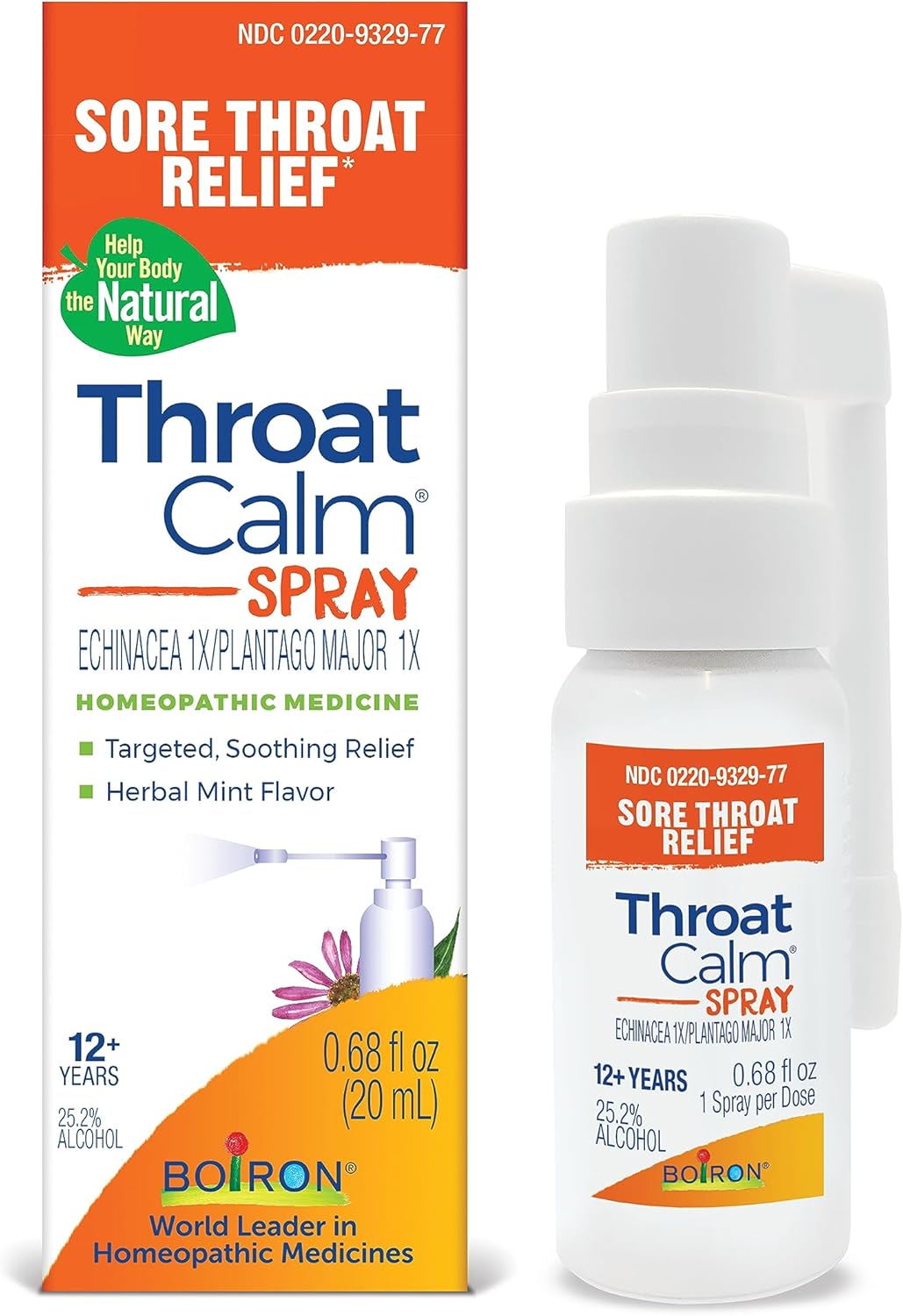 Boiron ThroatCalm Spray for Soothing Sore Throat Relief Non-Numbing & Benzocaine-Free - .68 Fl Oz