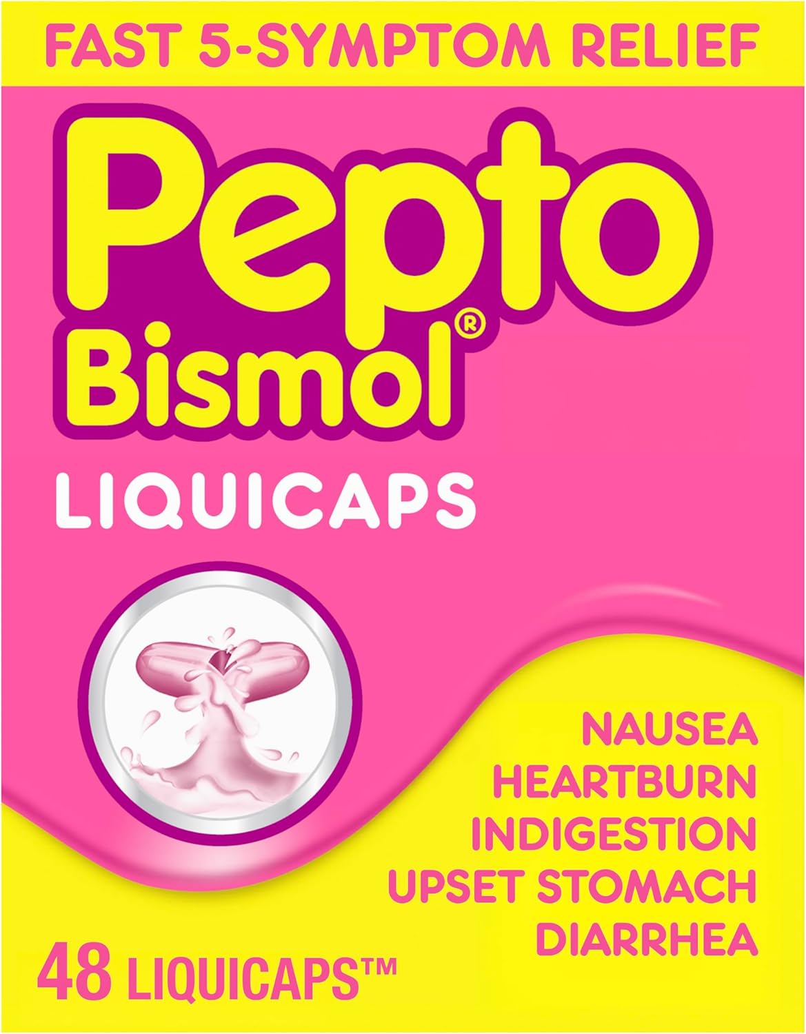 Pepto Bismol Liquicaps, Upset Stomach Relief, Nausea Relief, Heartburn Relief, Indigestion Relief No Flavor, 48 ct