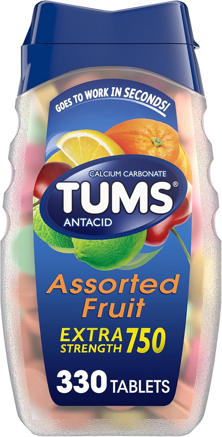 TUMS Chewable Antacid Tablets for Extra Strength Heartburn Relief, Great for a Summer BBQ - Assorted Fruit Flavors - 330 Count
