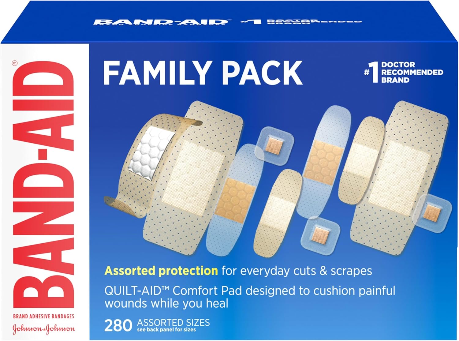 BAND-AID Brand Adhesive Bandages Family Variety Pack, Sheer & Clear Flexible Sterile Individually Wrapped Strips & Spots, 280 ct