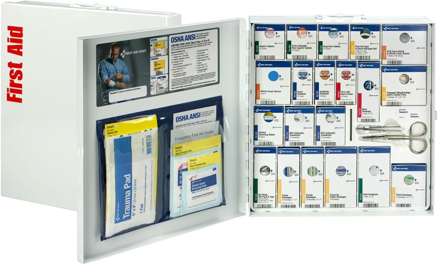 First Aid Only 746000 SmartCompliance 50-Person, Large Metal First Aid Cabinet with Medications, 241 Pieces