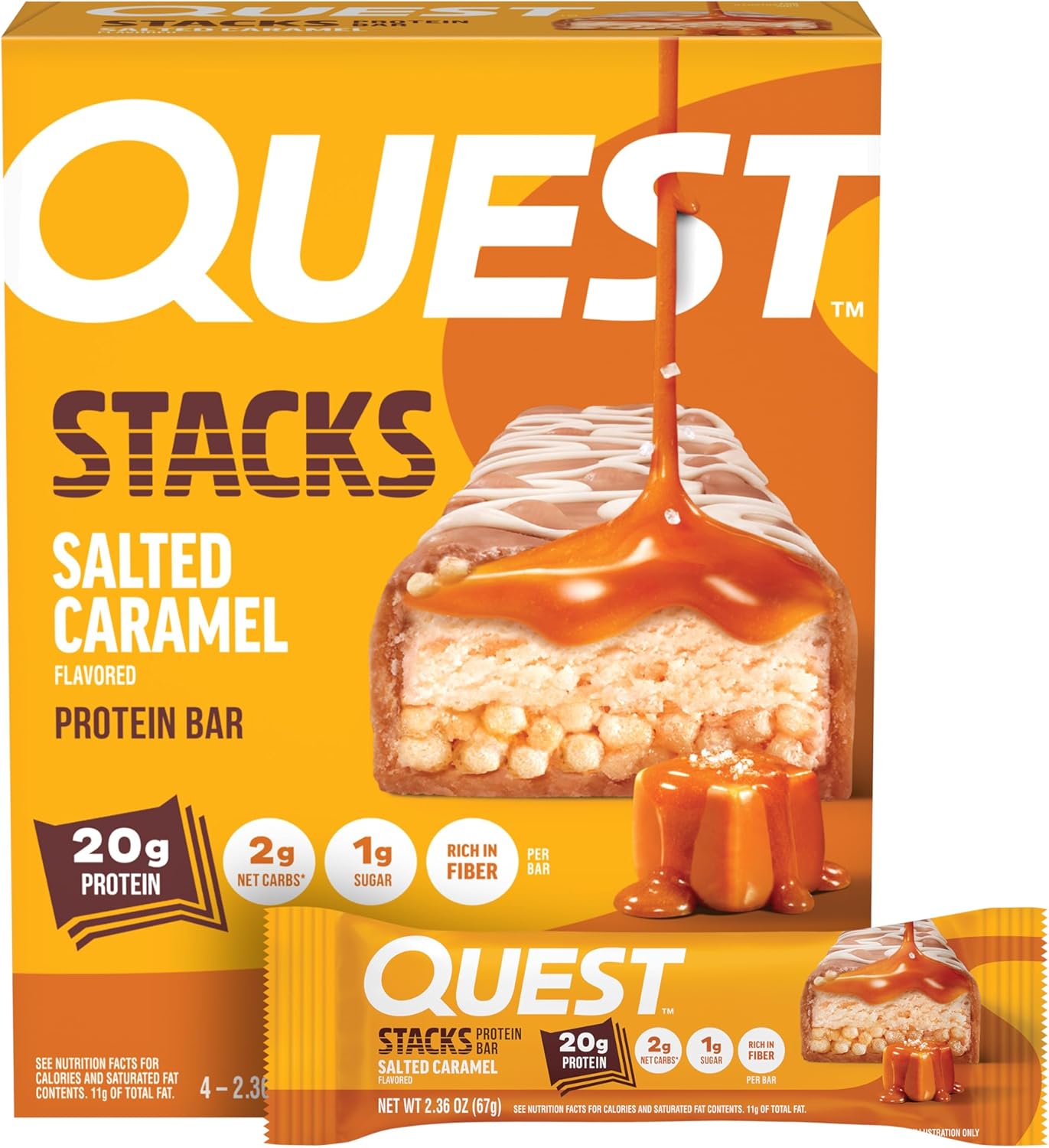 Quest Nutrition Stacks Protein Bars, Salted Caramel Flavor, 20g Protein, 4 Count