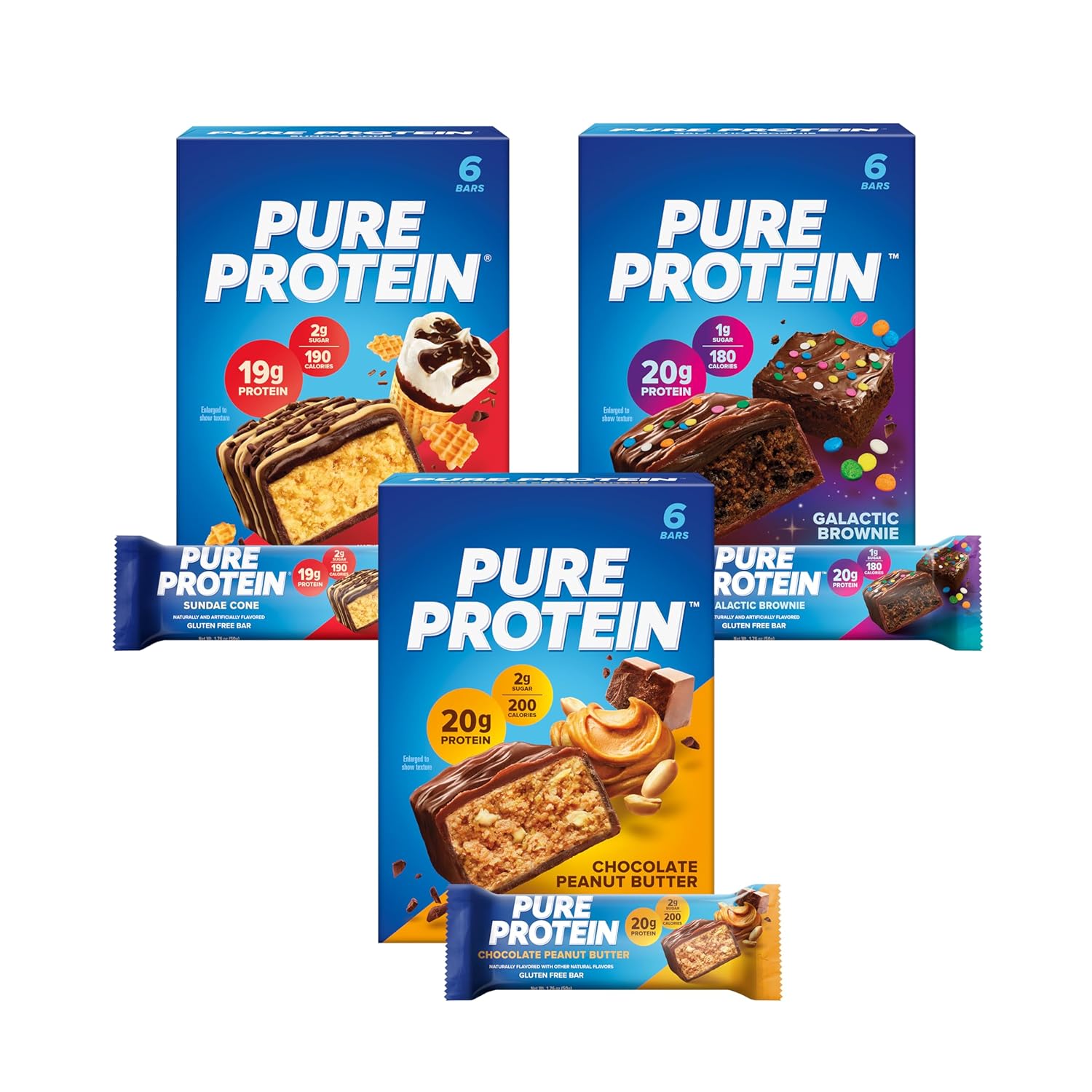 Pure Protein New Variety Pack Protein Bars – 20g Protein, 3g Sugar, 190 Calories (18 count)