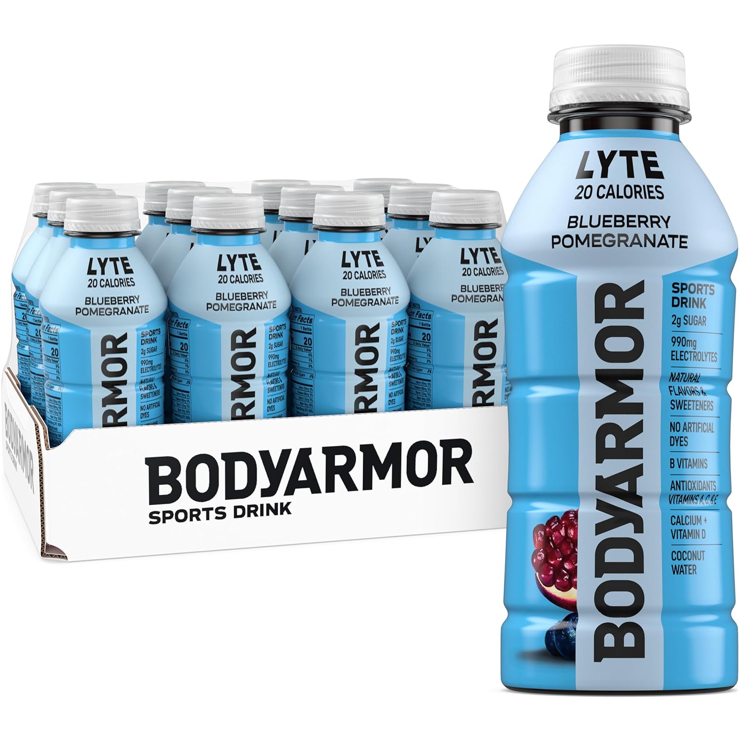 BODYARMOR LYTE Sports Drink Low-Calorie Sports Beverage, Blueberry Pomegranate, Coconut Water Hydration, 16 Fl Oz (Pack of 12)