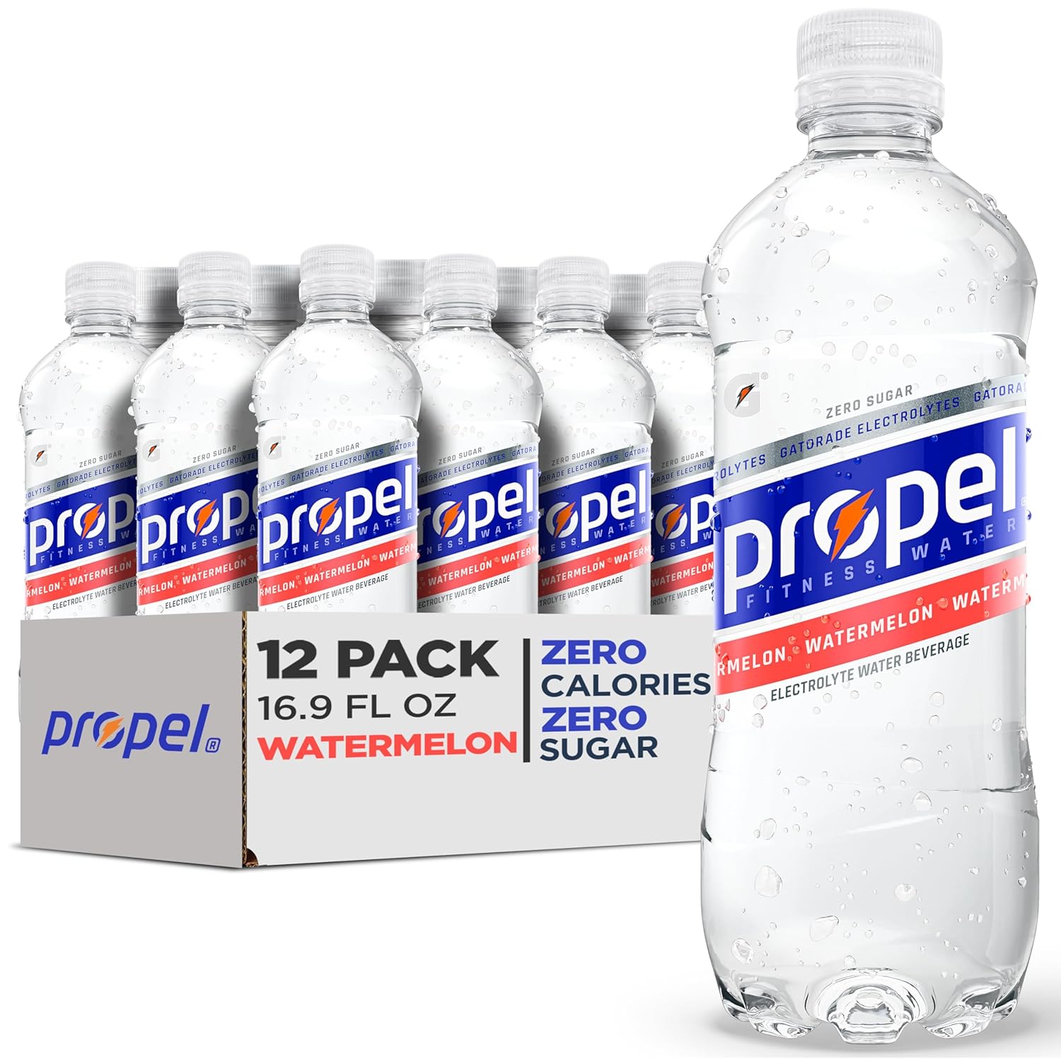 Propel Electrolyte Enhanced Water Sports Drink, Watermelon Flavored Water, 16.9 fl oz Water Bottles (12 Pack)