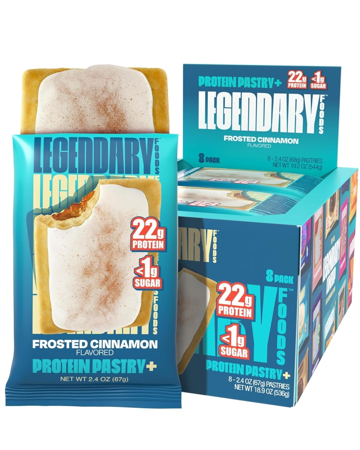 Legendary Foods 22g Protein Pastry Frosted Cinnamon, 0g added Sugar, 8 Pack