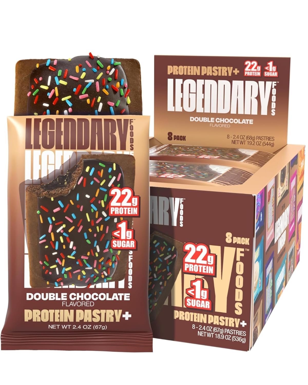 Legendary Foods 22g Protein Pastry 0g Added Sugar, Low Carb, Gluten Conscious, Keto Snack, 8 Pack Double Chocolate