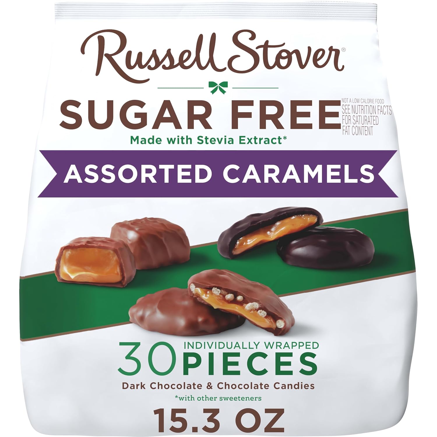 RUSSELL STOVER Sugar Free Assorted Caramels in Chocolate Candy, 15.3 oz. bag