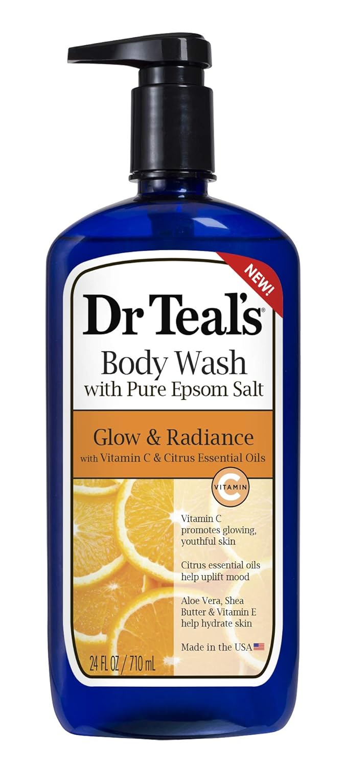 Dr Teal's Body Wash with Pure Epsom Salt, Glow & Radiance with Vitamin C & Citrus Essential Oils, 24oz (Pack of 2)