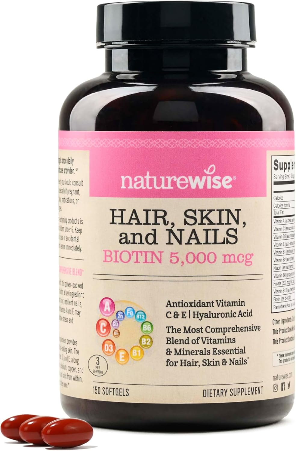 NatureWise Hair Skin and Nails Vitamin, Biotin 5000mcg 150 Softgels